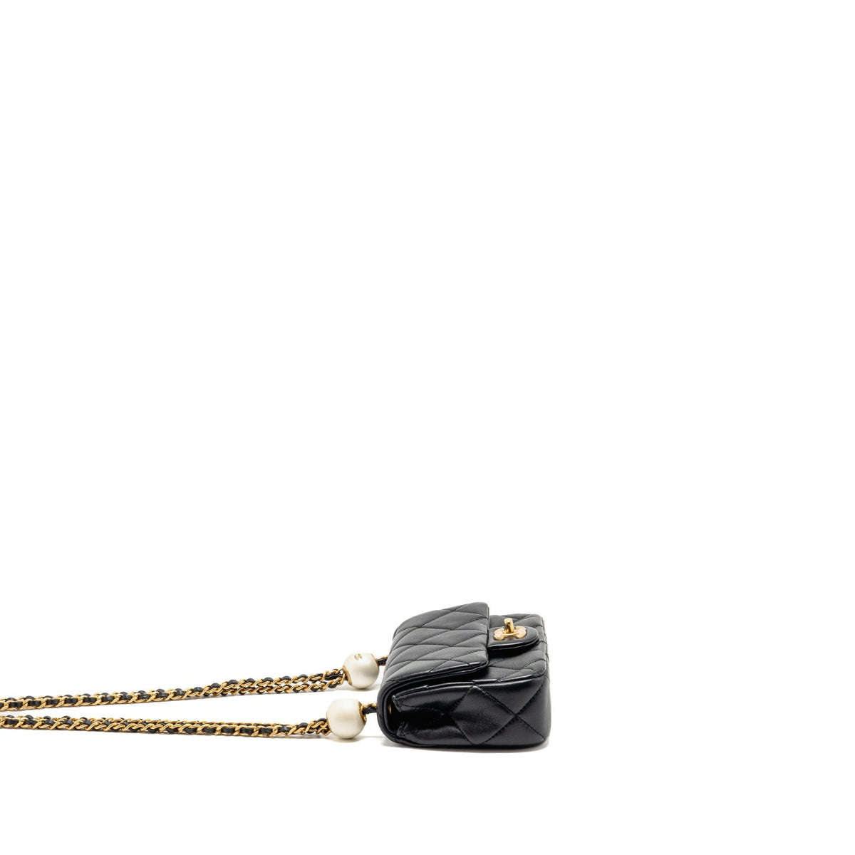 Chanel CC Mini Flap Bag with Adjustable Pearls Chain Lambskin Black GHW (Microchip)