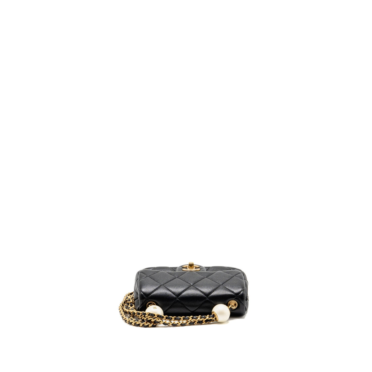 Chanel CC Mini Flap Bag with Adjustable Pearls Chain Lambskin Black GHW (Microchip)