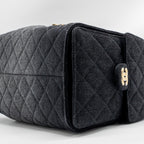 CHANEL 25 MEDIUM HANDBAG WASHED DENIM BLACK GHW (MICROCHIP)