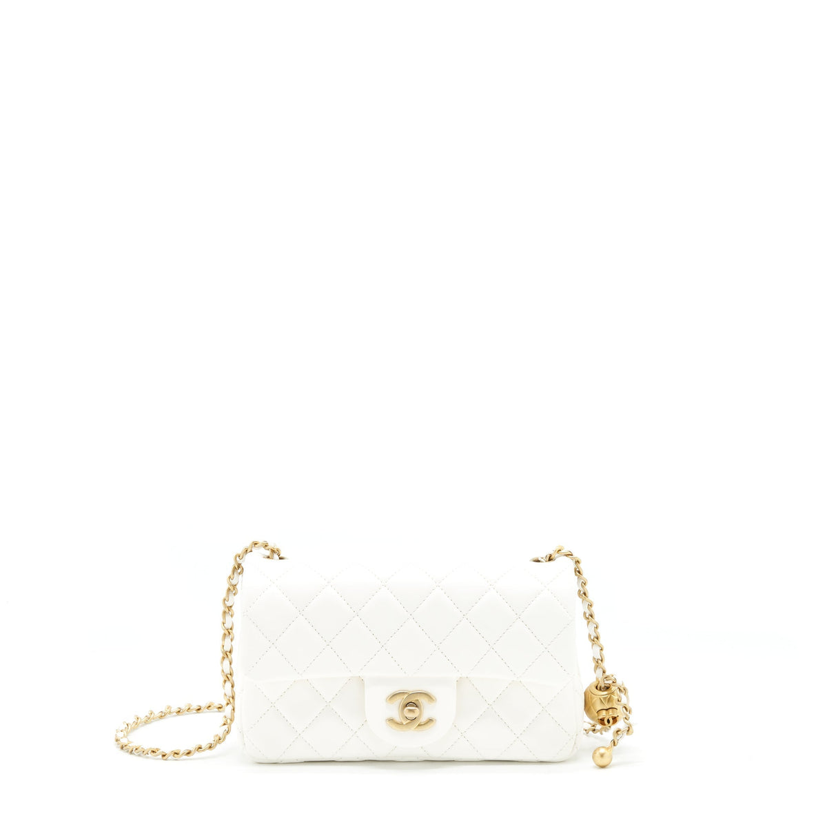 CHANEL MINI RECTANGULAR PEARL CRUSH WHITE GHW