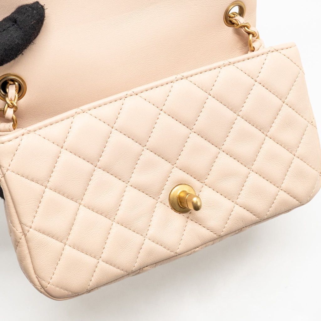CHANEL PEARL CRUSH MINI RECTANGULAR FLAP BAG LAMBSKIN LIGHT PINK GHW (MICROCHIP)