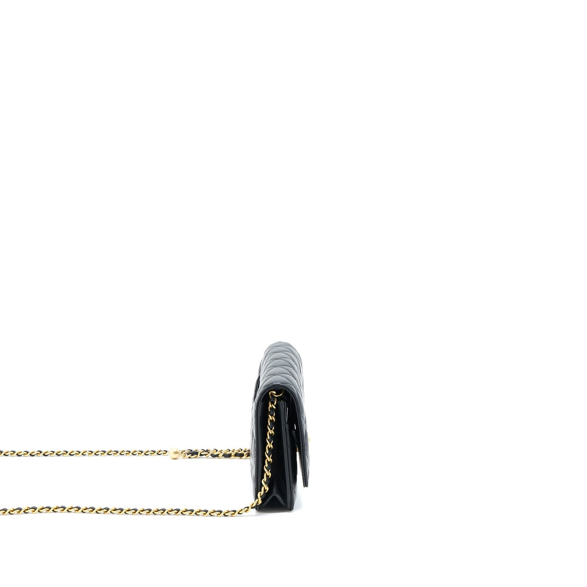 CHANEL PEARL CRUSH WALLET ON CHAIN LAMBSKIN BLACK BRUSHED GHW (MICROCHIP)