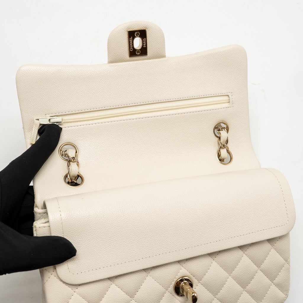 Chanel Small Classic Double Flap Bag Caviar Ivory LGHW (Microchip)