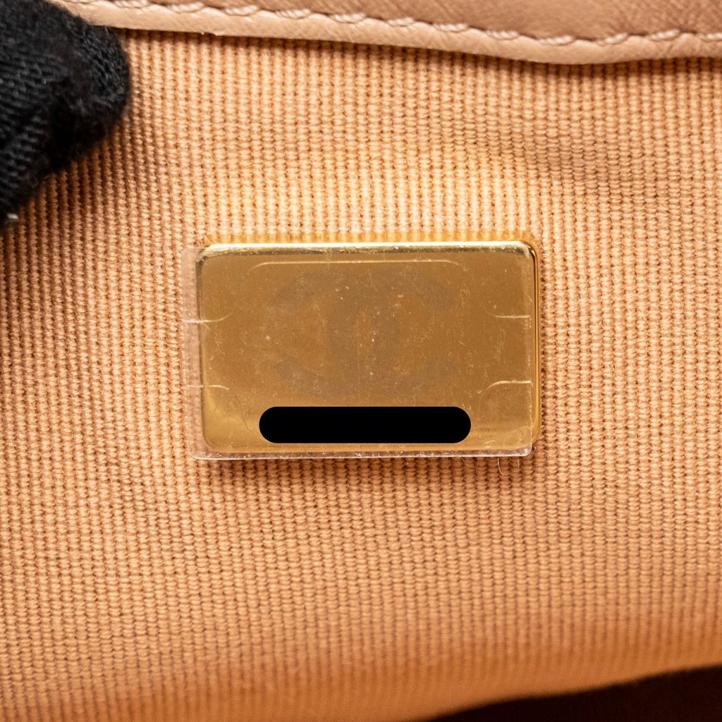 Chanel Pearl Chain Flap Bag Calfskin Beige GHW (Microchip)