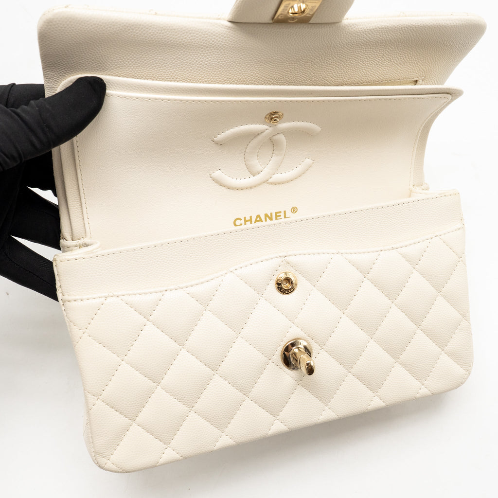 Chanel Small Classic Double Flap Bag Caviar Ivory LGHW (Microchip)
