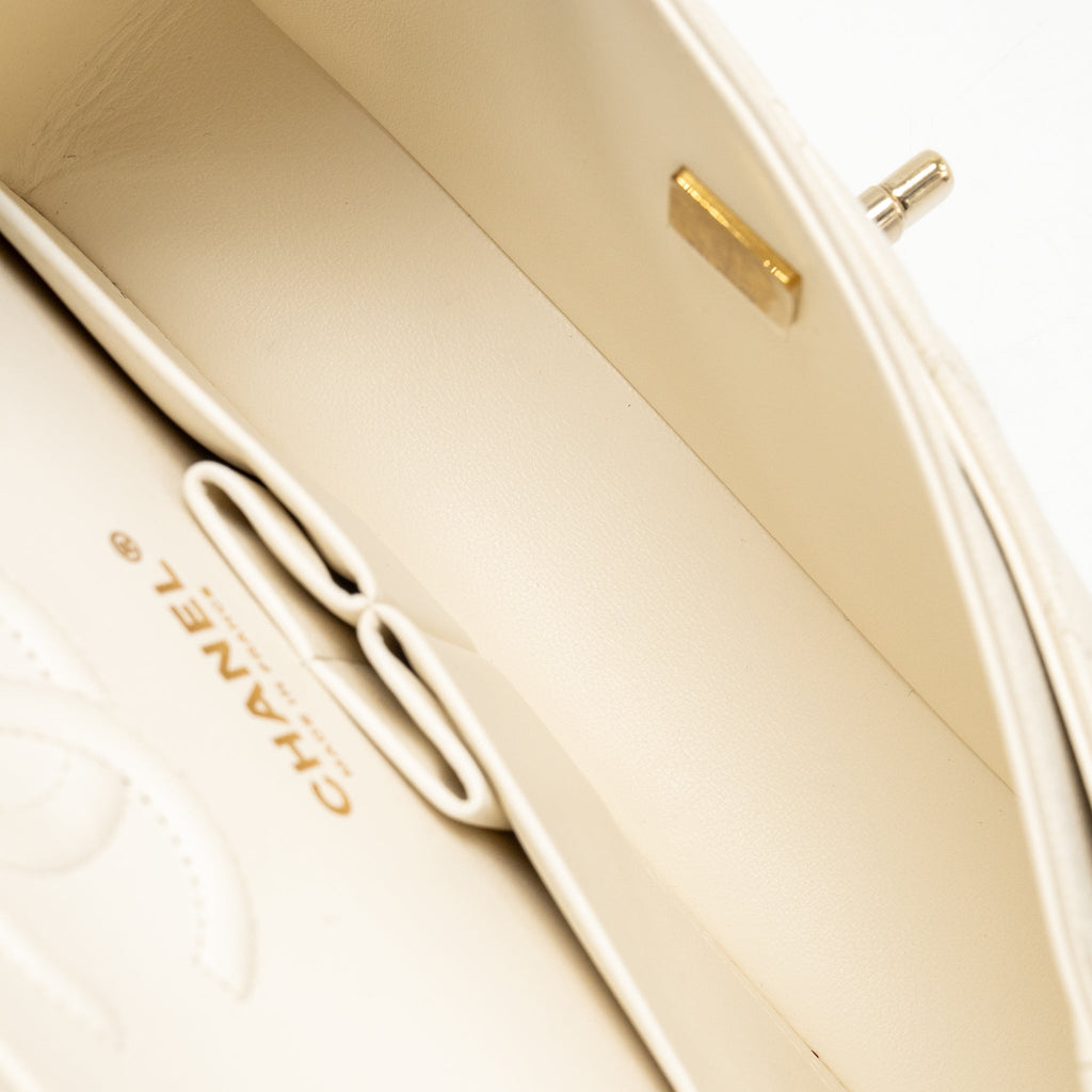 Chanel Small Classic Double Flap Bag Caviar Ivory LGHW (Microchip)