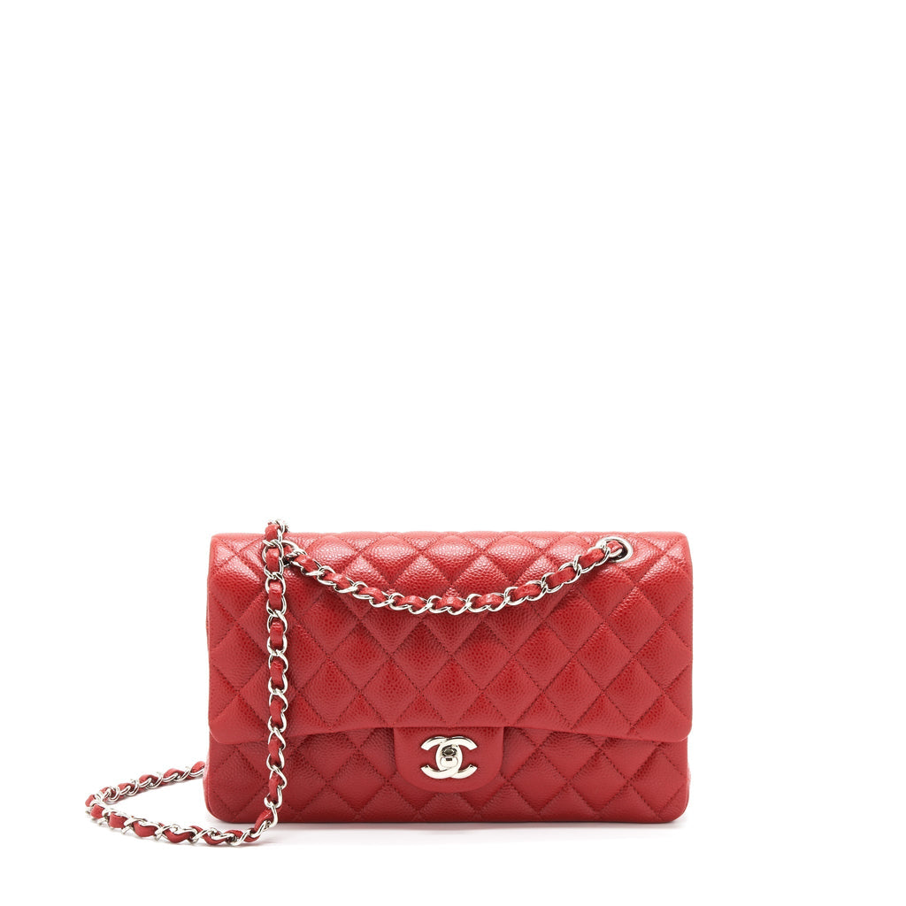 CHANEL CLASSIC DOUBLE FLAP BAG CAVIAR RED SHW