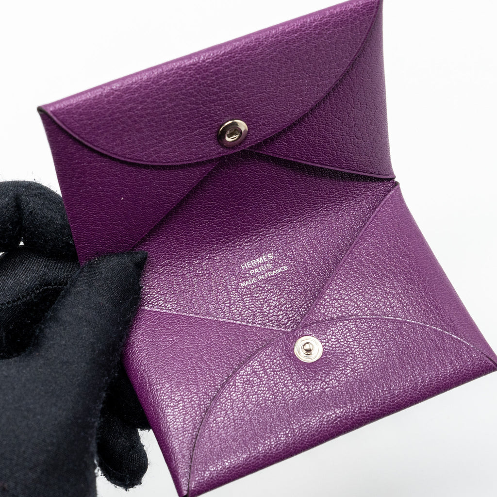 Hermes calvi card holder chevre chamkila anemone SHW