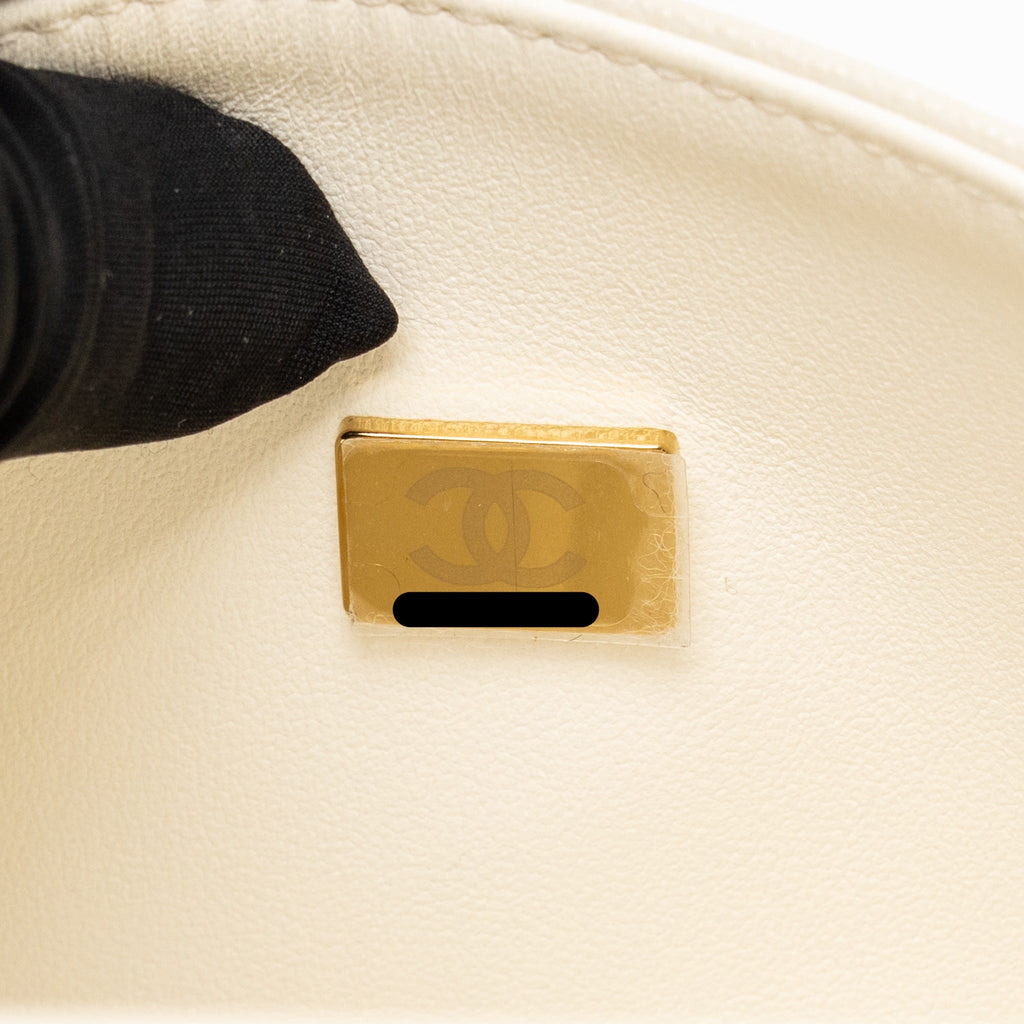Chanel Small Classic Double Flap Bag Caviar Ivory LGHW (Microchip)