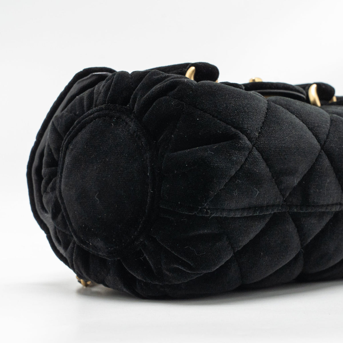 CHANEL MINI BOWLING CLUTCH WITH CHAIN VELVET BLACK GHW (MICROCHIP)