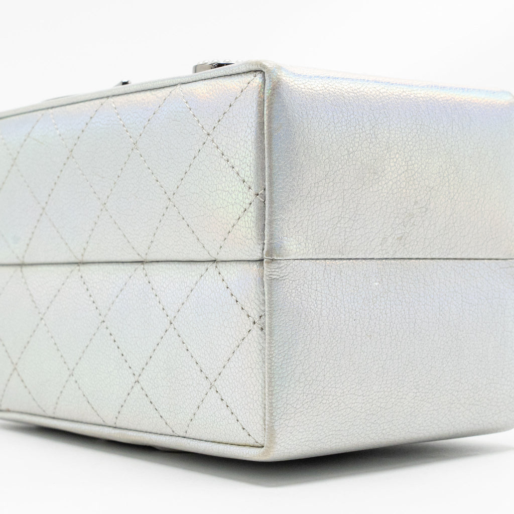 Chanel 14K limited edition Minaudiere runway lait de coco milk carton evening chain bag goatskin iridescent silver shiny ruthenium hardware