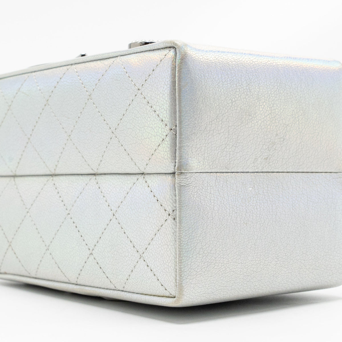 Chanel 14K limited edition Minaudiere runway lait de coco milk carton evening chain bag goatskin iridescent silver shiny ruthenium hardware