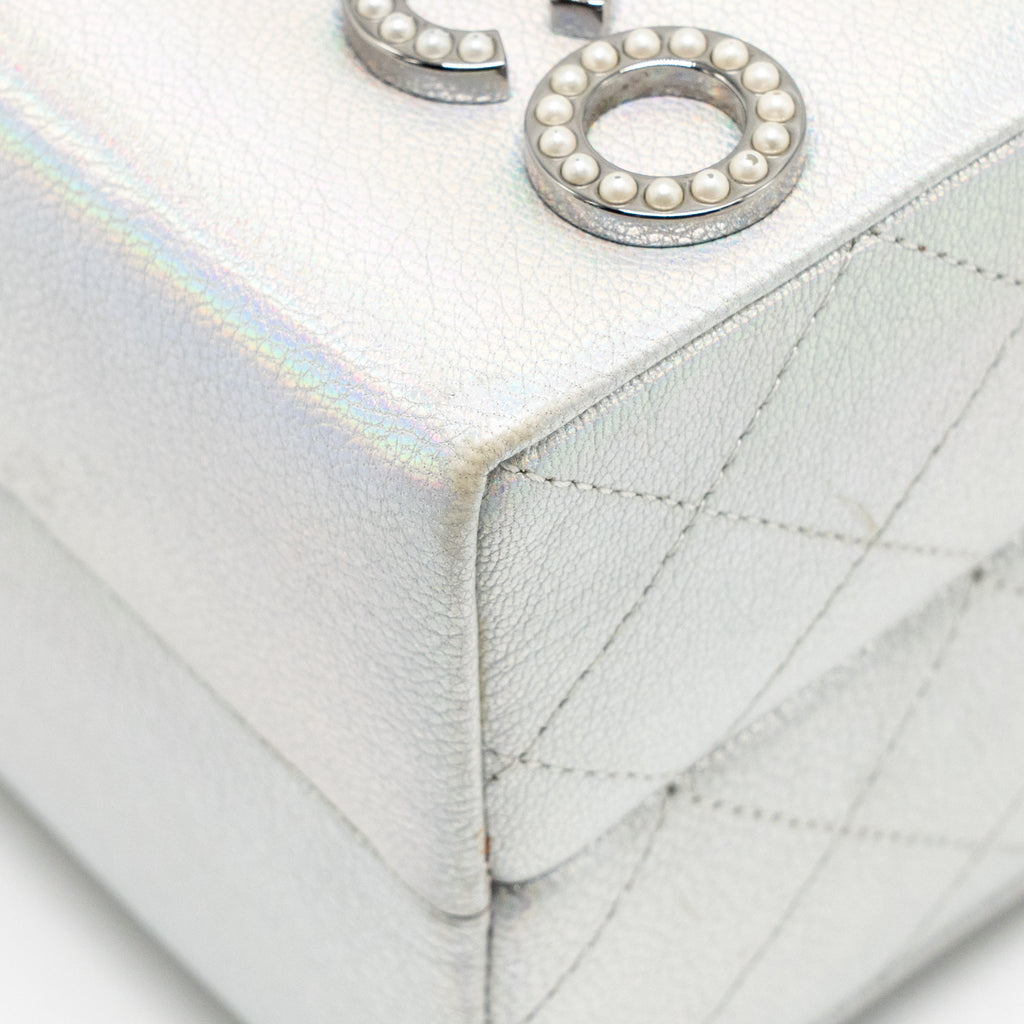 Chanel 14K limited edition Minaudiere runway lait de coco milk carton evening chain bag goatskin iridescent silver shiny ruthenium hardware