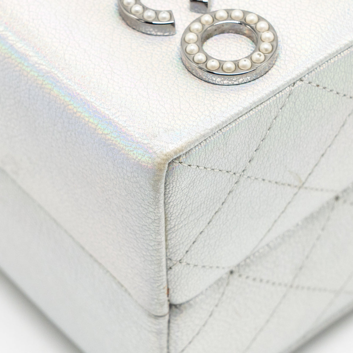 Chanel 14K limited edition Minaudiere runway lait de coco milk carton evening chain bag goatskin iridescent silver shiny ruthenium hardware