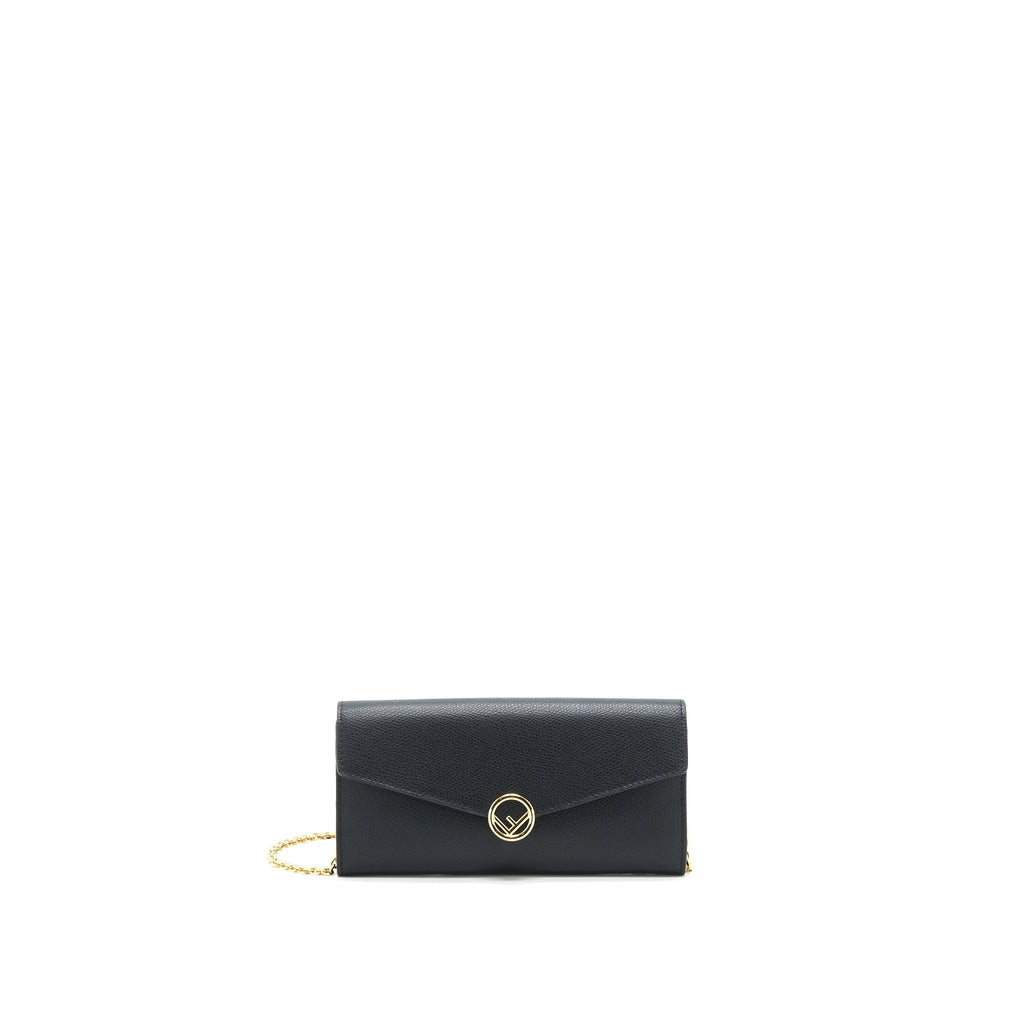 FENDI GRAINED CALFSKIN WALLET WITH CHAIN BLACK GHW