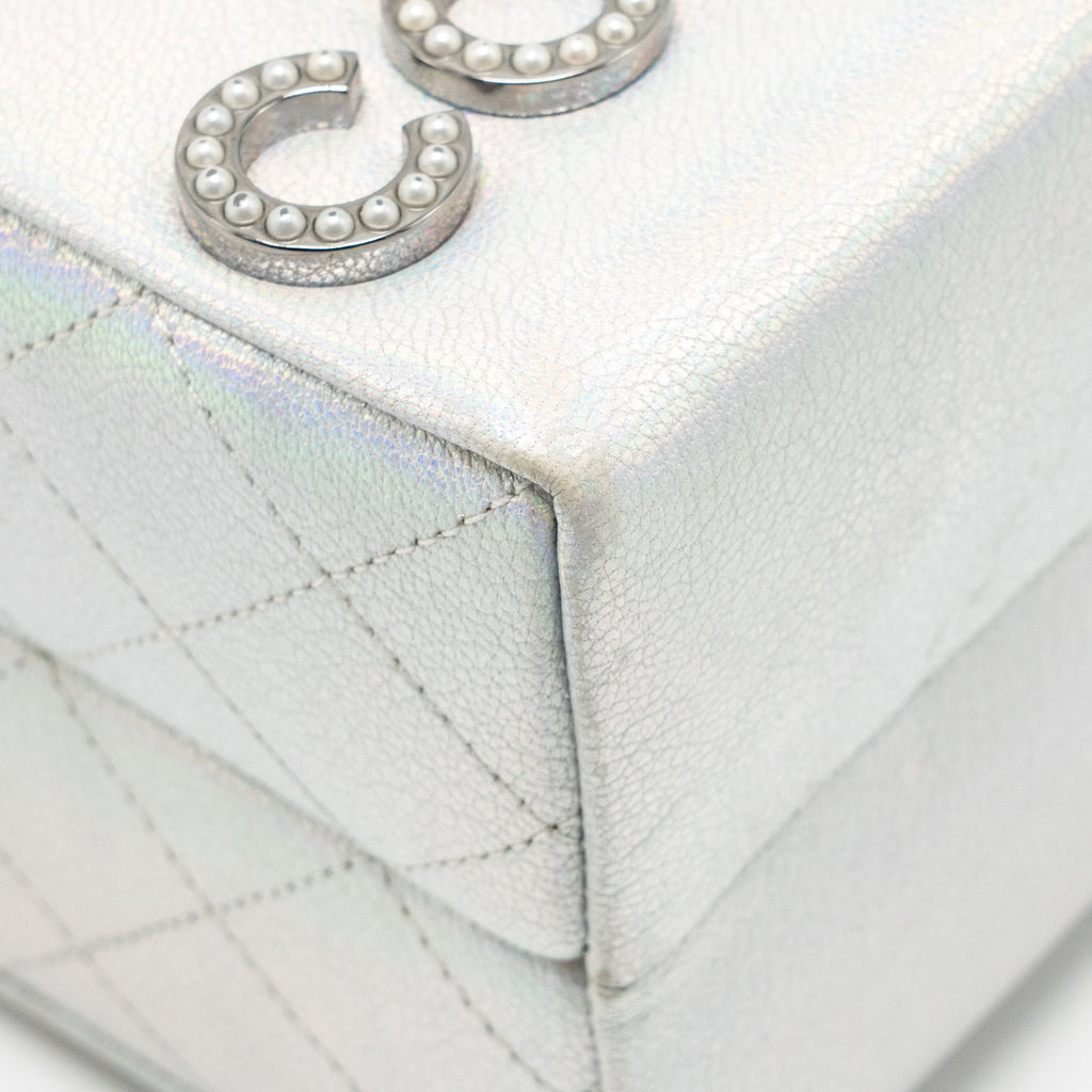 Chanel 14K limited edition Minaudiere runway lait de coco milk carton evening chain bag goatskin iridescent silver shiny ruthenium hardware