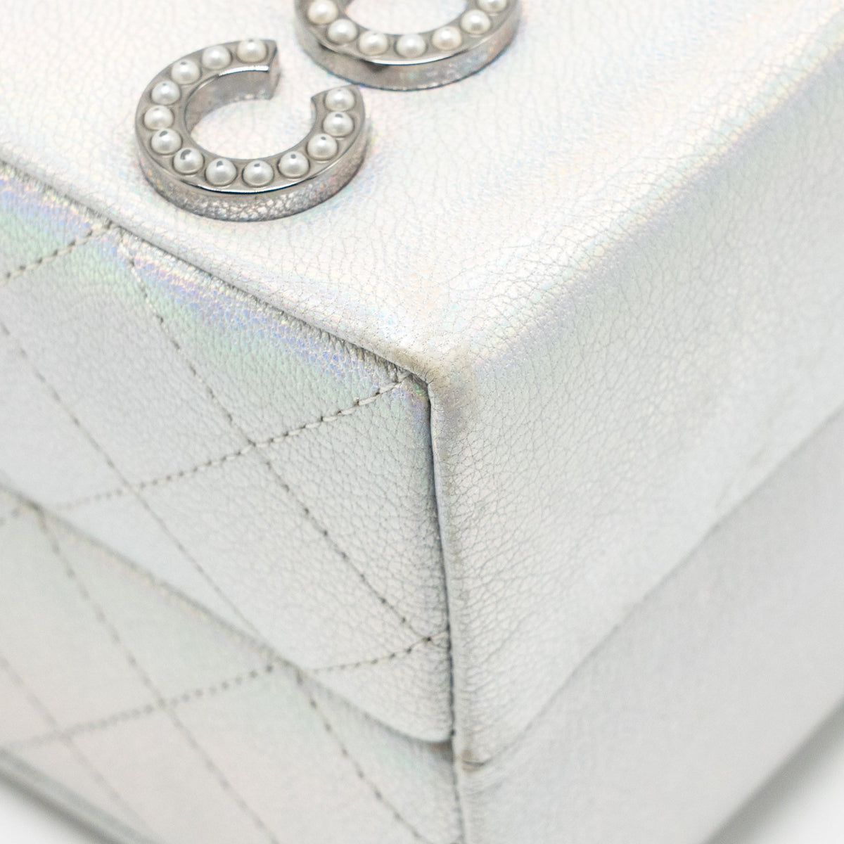Chanel 14K limited edition Minaudiere runway lait de coco milk carton evening chain bag goatskin iridescent silver shiny ruthenium hardware