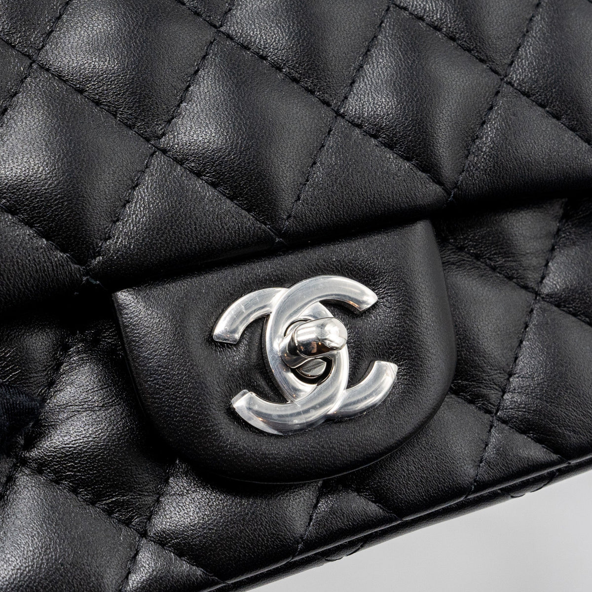 CHANEL MINI SQUARE FLAP BAG LAMBSKIN BLACK SHW (MICROCHIP)