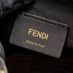 FENDI MINI MON TRESOR BUCKET BAG FF JACQUARD RAFFIA/FABRIC/CALFSKIN BROWN GHW
