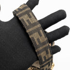 FENDI MINI MON TRESOR BUCKET BAG FF JACQUARD RAFFIA/FABRIC/CALFSKIN BROWN GHW