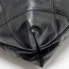 CHANEL SMALL 22 BAG WITH WHITE LETTER LOGO CALFSKIN BLACK GHW (MICROCHIP)