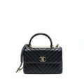 CHANEL CHEVRON TRENDY CC TOP HANDLE FLAP BAG LAMBSKIN BLACK LGHW
