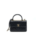 CHANEL CHEVRON TRENDY CC TOP HANDLE FLAP BAG LAMBSKIN BLACK LGHW