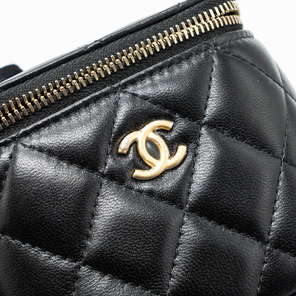 CHANEL PEARL CRUSH MINI VANITY WITH CHAIN LAMBSKIN BLACK GHW