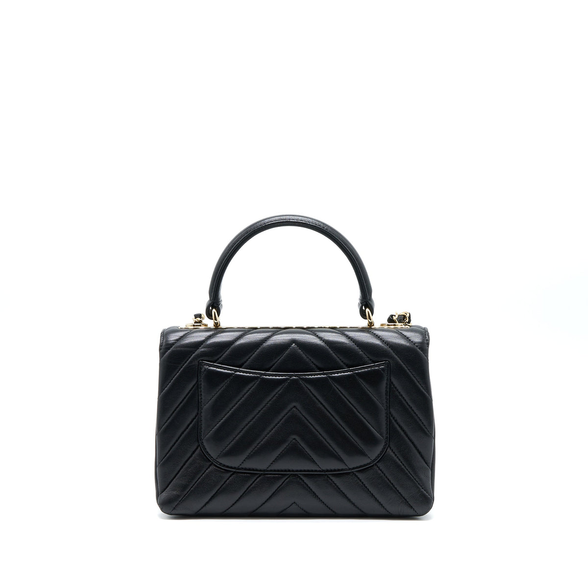 CHANEL CHEVRON TRENDY CC TOP HANDLE FLAP BAG LAMBSKIN BLACK LGHW