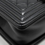 CHANEL SMALL BOY BAG CALFSKIN BLACK RUTHENIUM HARDWARE (MICROCHIP)