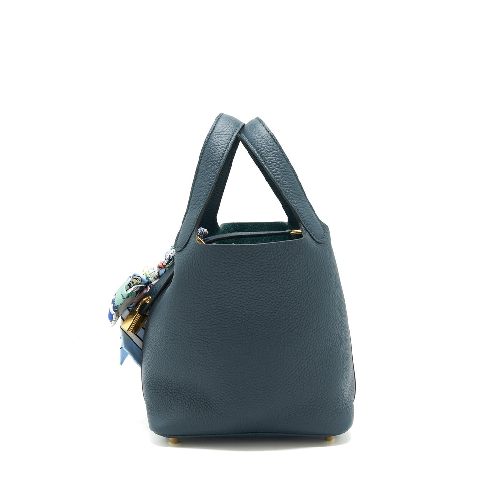 Hermes picotin 18 Lock Bag Vert Cypres GHW with an extra twilly
