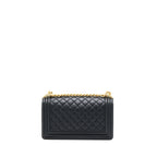 CHANEL MEDIUM BOY BAG CALFSKIN BLACK BRUSHED GHW