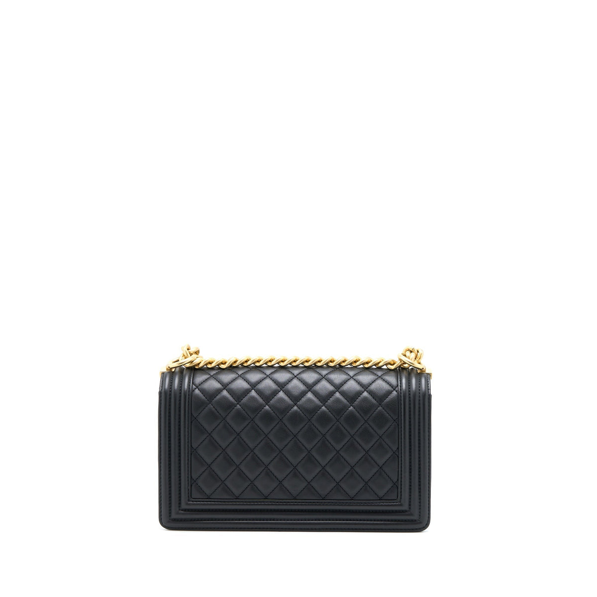 CHANEL MEDIUM BOY BAG CALFSKIN BLACK BRUSHED GHW