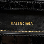 BALENCIAGA HOURGLASS WALLET ON CHAIN CROC EMBOSSED CALFSKIN BLACK GHW