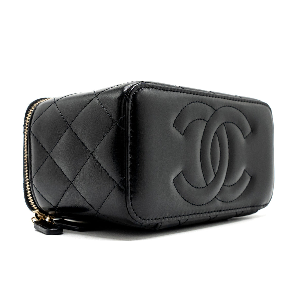 CHANEL LONG VANITY CASE WITH CHARMS CHAIN CALFSKIN BLACK LGHW (MICROCHIP)