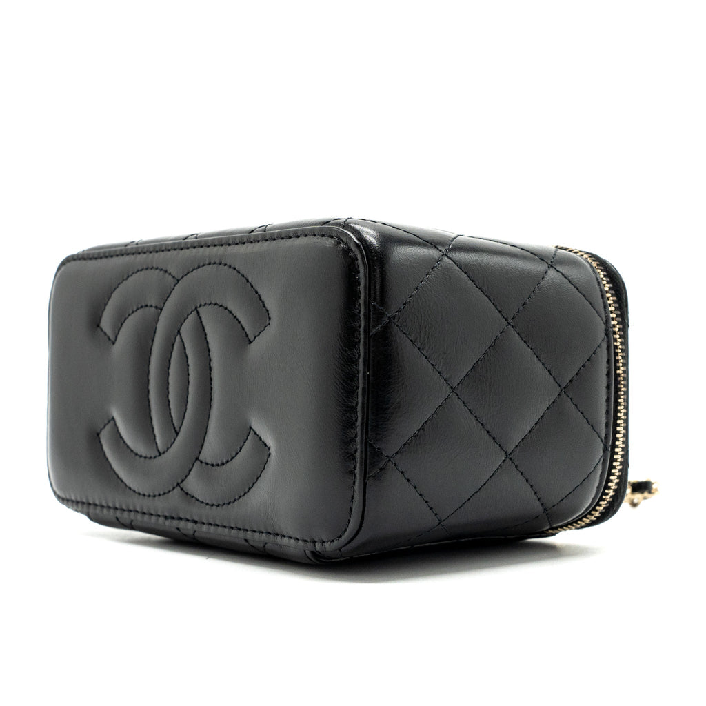 CHANEL LONG VANITY CASE WITH CHARMS CHAIN CALFSKIN BLACK LGHW (MICROCHIP)
