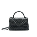 CHANEL COCO HANDLE SMALL FLAP BAG GRAINED CALFSKIN & BLACK METAL