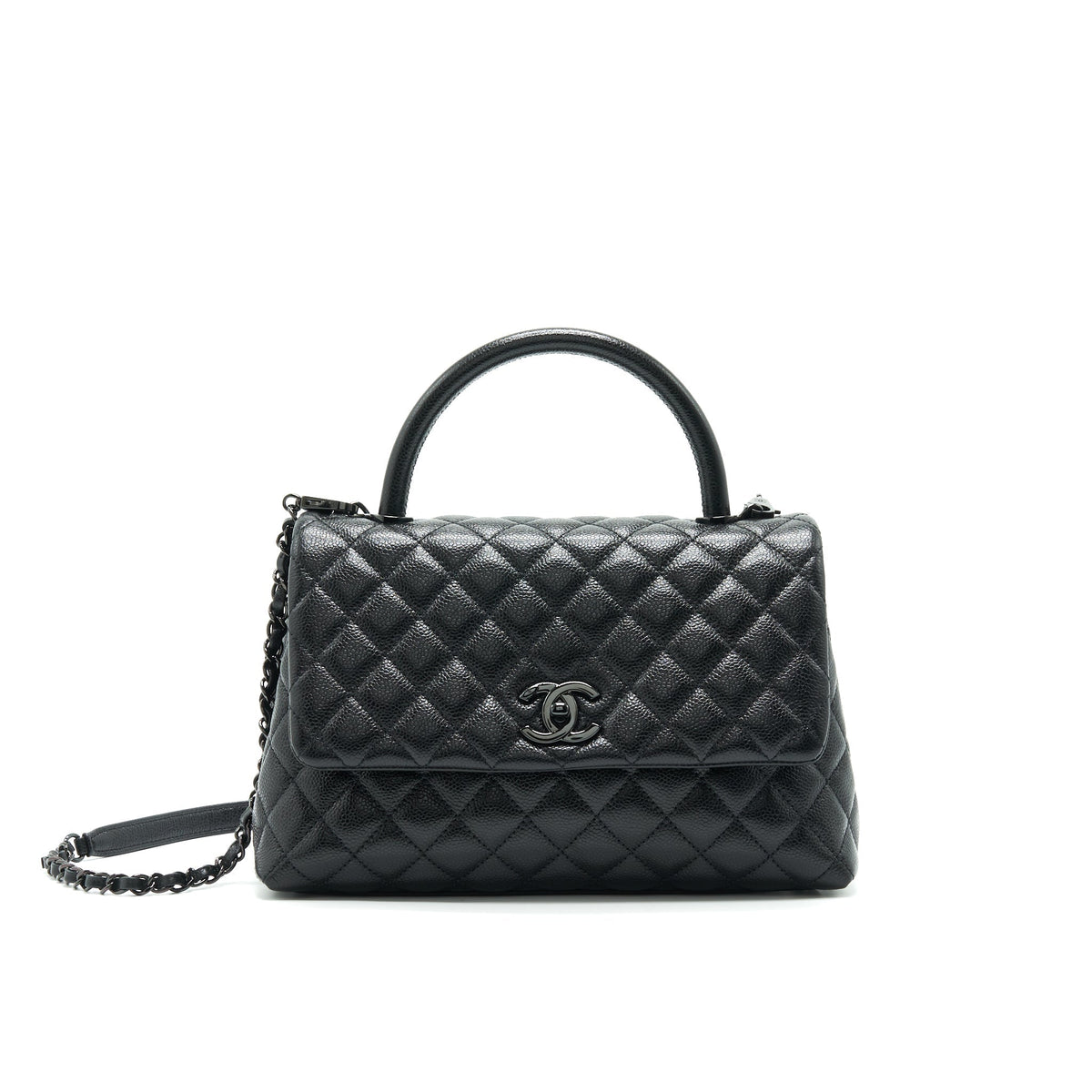 CHANEL COCO HANDLE SMALL FLAP BAG GRAINED CALFSKIN & BLACK METAL