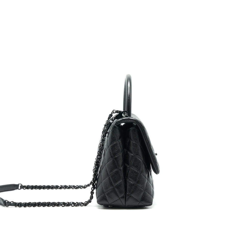 CHANEL COCO HANDLE SMALL FLAP BAG GRAINED CALFSKIN & BLACK METAL