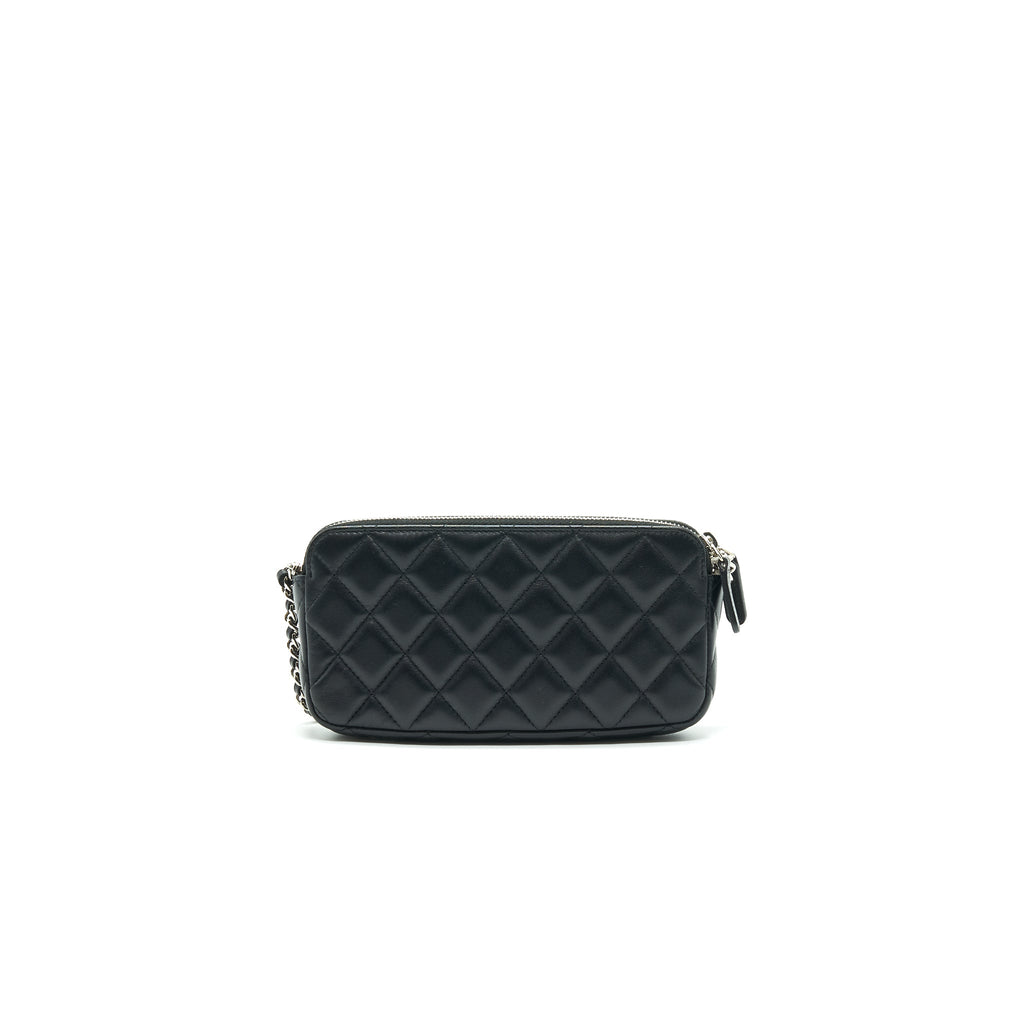 CHANEL DOUBLE ZIP CLUTCH WITH CHAIN LAMBSKIN BLACK SHW