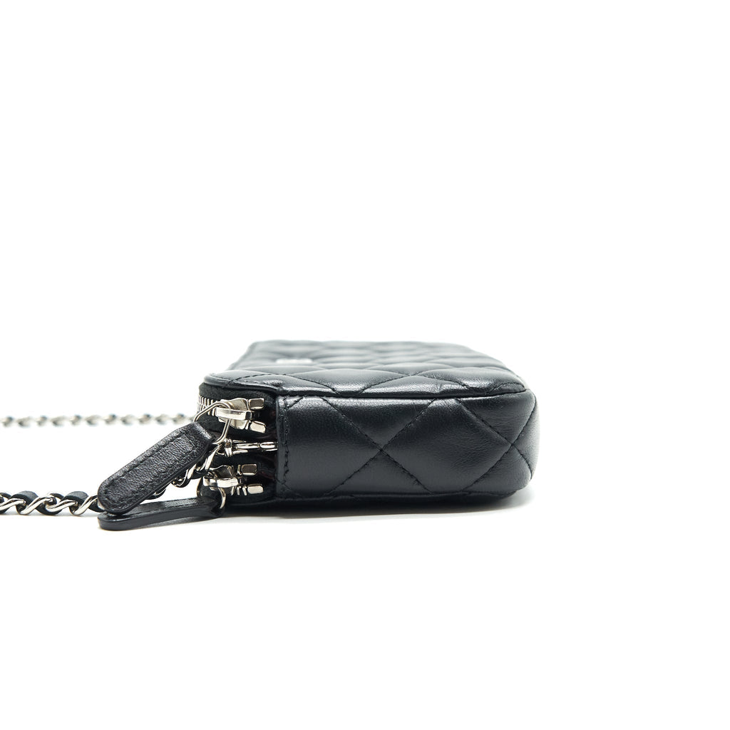 CHANEL DOUBLE ZIP CLUTCH WITH CHAIN LAMBSKIN BLACK SHW