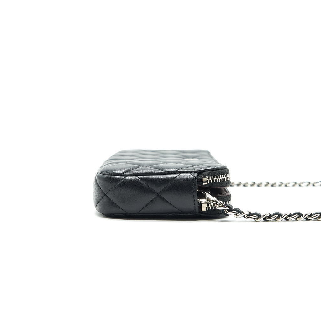 CHANEL DOUBLE ZIP CLUTCH WITH CHAIN LAMBSKIN BLACK SHW