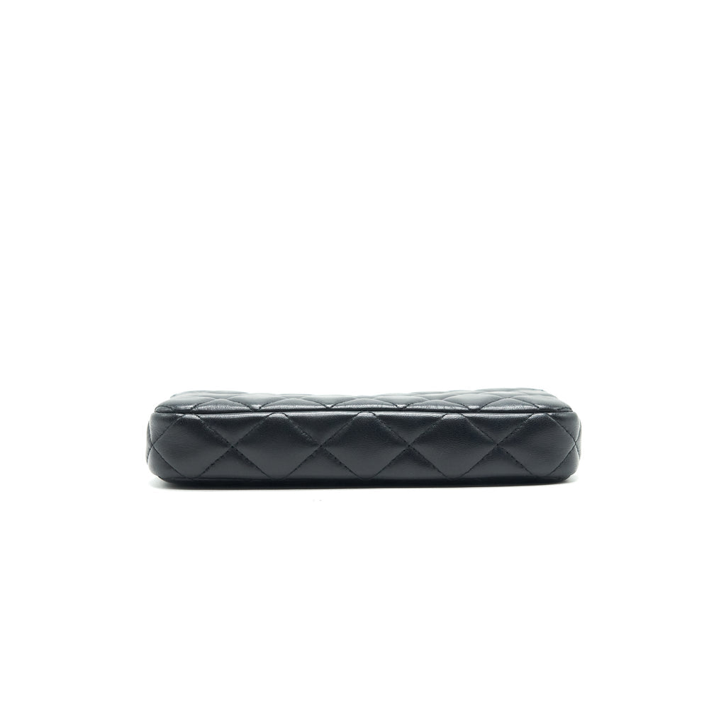 CHANEL DOUBLE ZIP CLUTCH WITH CHAIN LAMBSKIN BLACK SHW