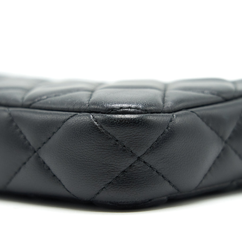 CHANEL DOUBLE ZIP CLUTCH WITH CHAIN LAMBSKIN BLACK SHW