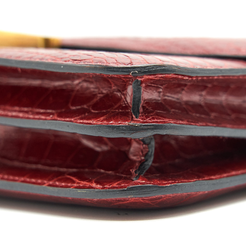 HERMES CONSTANCE ELAN ALLIGATOR BURGUNDY LIZARD GOLD HARDWARE