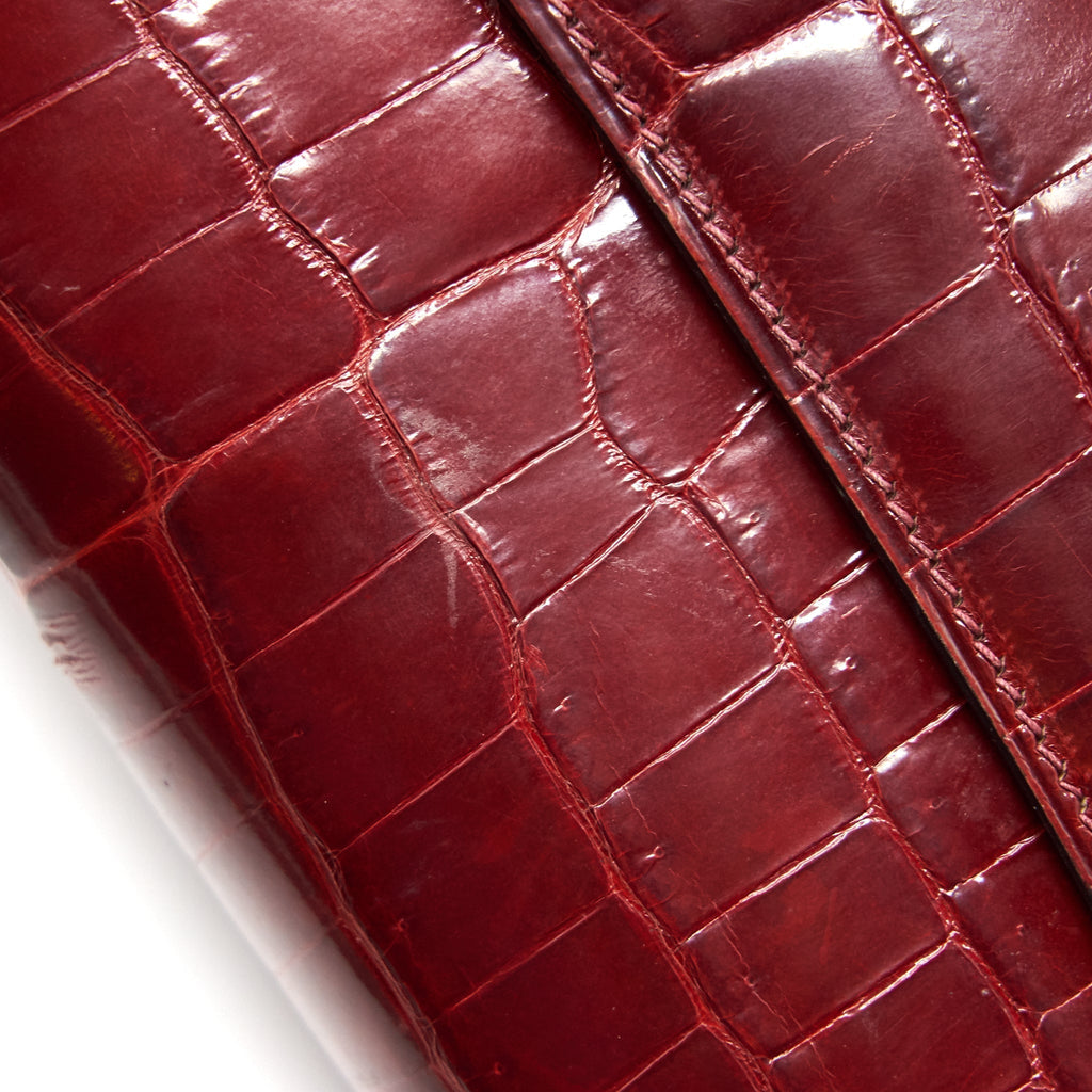 HERMES CONSTANCE ELAN ALLIGATOR BURGUNDY LIZARD GOLD HARDWARE