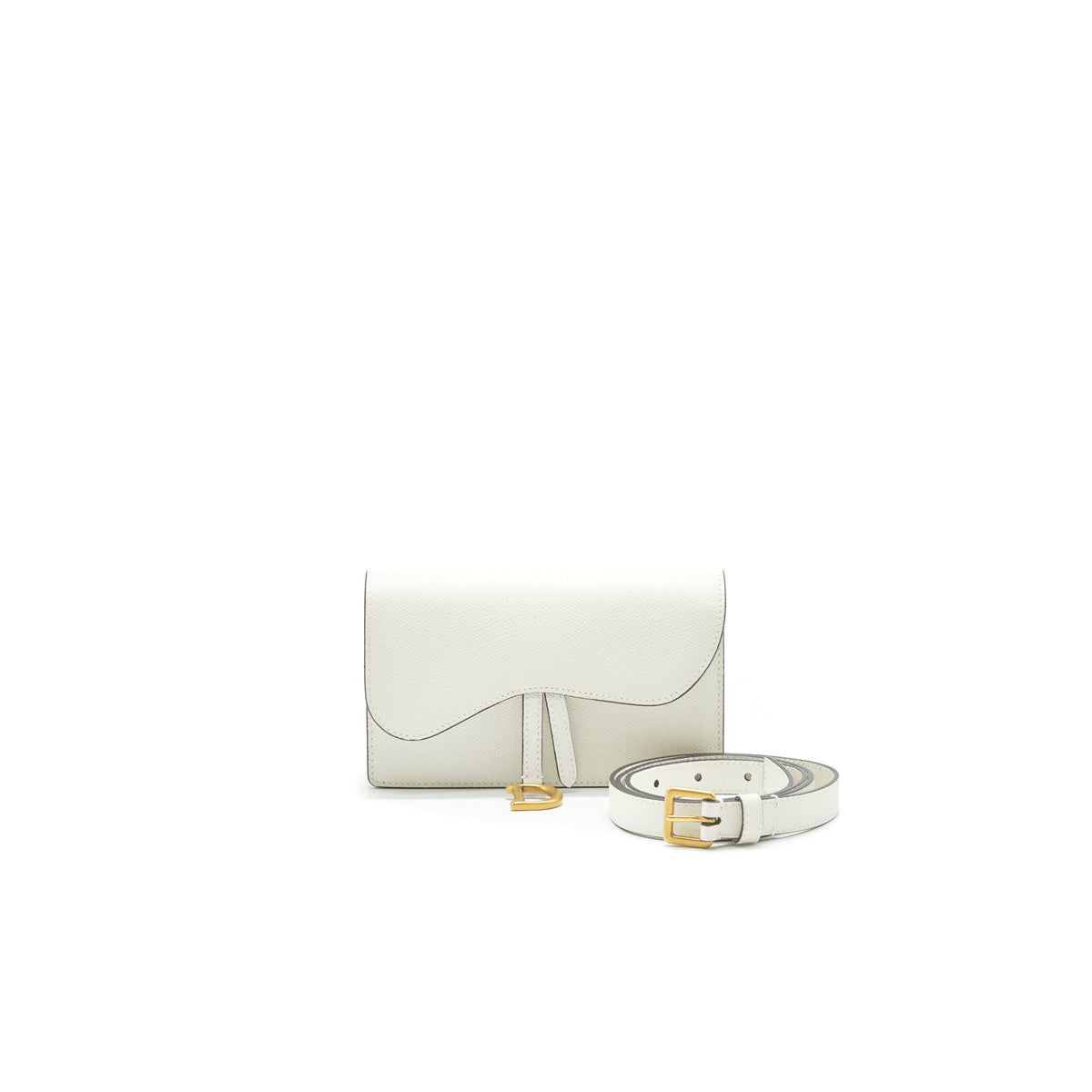 DIOR GRAINED CALFSKIN SADDLE BELT POUCHE WHITE GHW