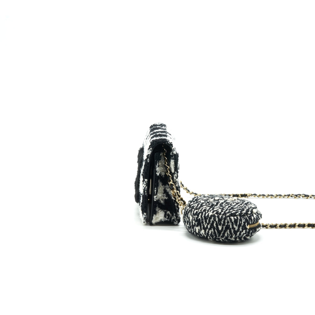 CHANEL HOUNDSTOOTH TWEED WALLET ON CHAIN BLACK/ WHITE