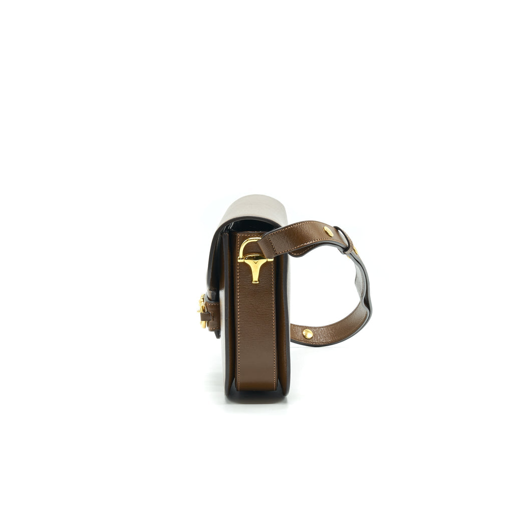 GUCCI 1955 HORSEBIT LEATHER SHOULDER BAG BROWN