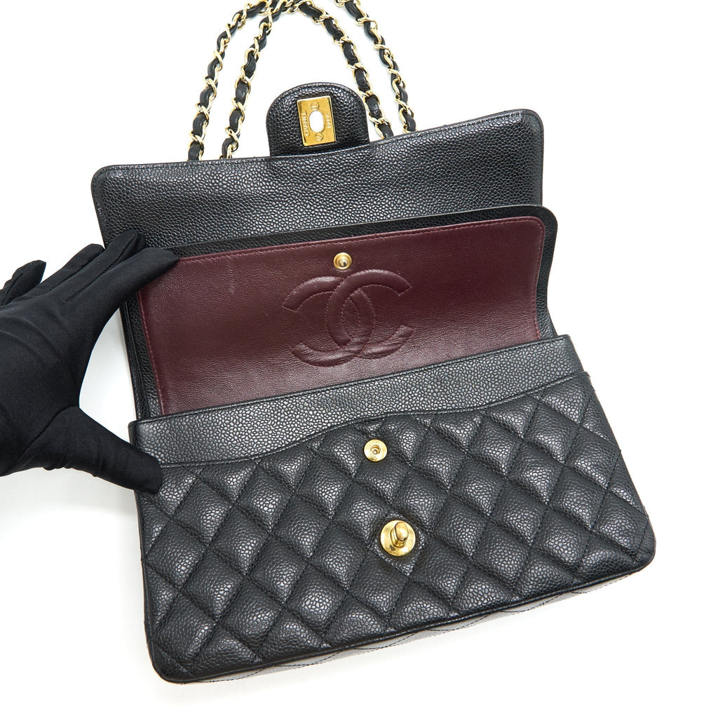 CHANEL MEDIUM CLASSIC DOUBLE FLAP BAG CAVIAR BLACK GHW SERIAL16